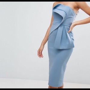 ASOS blue sleeveless bandeau fold bow dress